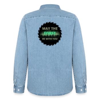 May the Forst be with you Sägeblatt-Edition - Männer Jeanshemd Organic von Stanley/Stella - verwaschenes Hellblau - Hinten - AI Model Male 185 light (185cm)