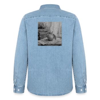 Vintage Mandarine - Männer Jeanshemd Organic von Stanley/Stella - verwaschenes Hellblau - Hinten - AI Model Male 185 light (185cm)