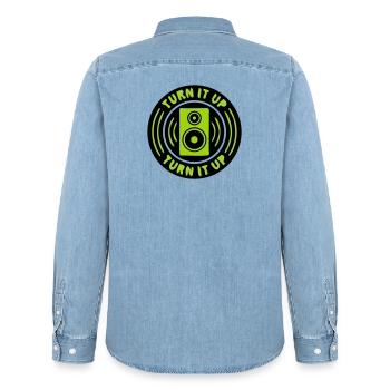 Lautsprecher Musik Abzeichen - Männer Jeanshemd Organic von Stanley/Stella - verwaschenes Hellblau - Hinten - AI Model Male 185 light (185cm)