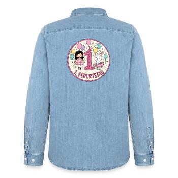 Erstes Geburtstagsposter Ballerina & Hase - Männer Jeanshemd Organic von Stanley/Stella - verwaschenes Hellblau - Hinten - AI Model Male 185 light (185cm)