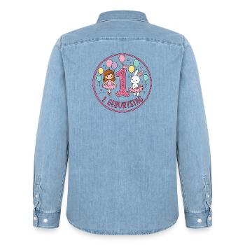 Erster Geburtstag Ballerina Hase - Männer Jeanshemd Organic von Stanley/Stella - verwaschenes Hellblau - Hinten - AI Model Male 185 light (185cm)