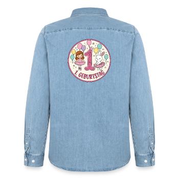 Erstes Geburtstag: Glitzer Hase Ballons - Männer Jeanshemd Organic von Stanley/Stella - verwaschenes Hellblau - Hinten - AI Model Male 185 light (185cm)