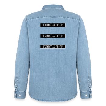 It's Okay To Ask For Help Help Questions Saying Logo - Men’s Organic Denim Shirt by Stanley/Stella - light wash - Back - AI Model Male 185 light (185cm)