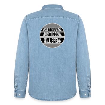 Quiet The Mind And The Soul Will Speak Ruhe Spruch - Men’s Organic Denim Shirt by Stanley/Stella - light wash - Back - AI Model Male 185 light (185cm)