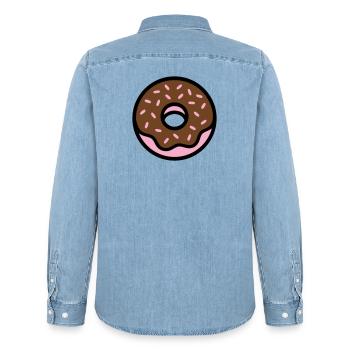 Donut Chocolate Sprinkles Icon - Men’s Organic Denim Shirt by Stanley/Stella - light wash - Back - AI Model Male 185 light (185cm)