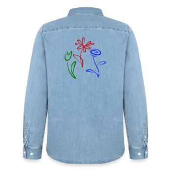 Trois fleurs - Chemise en denim homme bio Stanley/Stella - bleu clair délavé - Dos - AI Model Male 185 light (185cm)