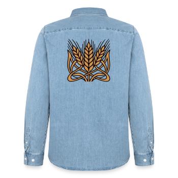 Graphique de grains de grain de blé - Chemise en denim homme bio Stanley/Stella - bleu clair délavé - Dos - AI Model Male 185 light (185cm)
