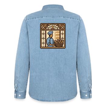Baeckerei Shop Window Logo - Men’s Organic Denim Shirt by Stanley/Stella - light wash - Back - AI Model Male 185 light (185cm)