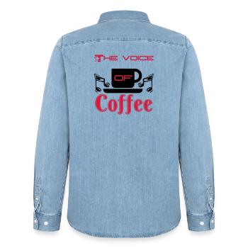 The Voice of Coffee - Men’s Organic Denim Shirt by Stanley/Stella - light wash - Back - AI Model Male 185 light (185cm)