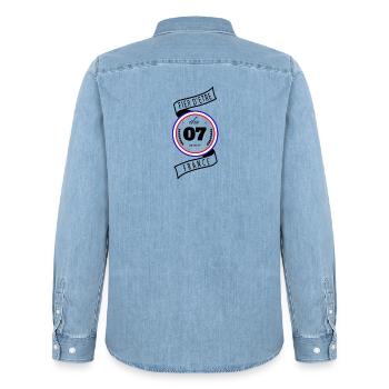 Fier D'être Du 07 Ardèche France - Chemise en denim homme bio Stanley/Stella - bleu clair délavé - Dos - AI Model Male 185 light (185cm)