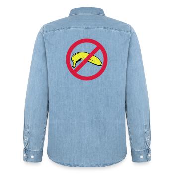 No Banana | Keine Banane - Men’s Organic Denim Shirt by Stanley/Stella - light wash - Back - AI Model Male 185 light (185cm)