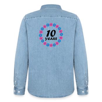 10 years - Men’s Organic Denim Shirt by Stanley/Stella - light wash - Back - AI Model Male 185 light (185cm)