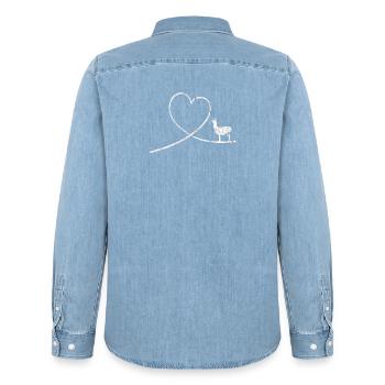 Llama Alpaca Animals Pet Gift Gift Idea - Men’s Organic Denim Shirt by Stanley/Stella - light wash - Back - AI Model Male 185 light (185cm)