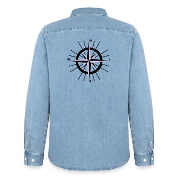 Nautical Compass - Men’s Organic Denim Shirt by Stanley/Stella - light wash - Back - AI Model Male 185 light (185cm)