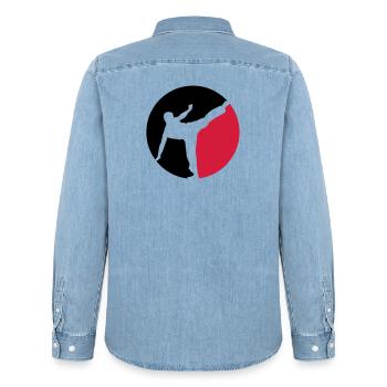 Karate - Männer Jeanshemd Organic von Stanley/Stella - verwaschenes Hellblau - Hinten - AI Model Male 185 light (185cm)