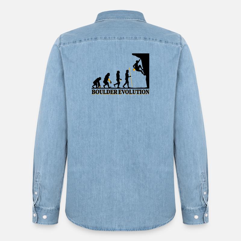 Boulder Evolution Klettern Bergsteigen Spruch - Männer Jeanshemd Organic von Stanley/Stella - verwaschenes Hellblau