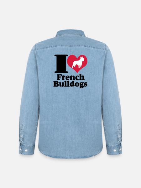 I Love French Bulldogs ... / + - Men’s Organic Denim Shirt by Stanley/Stella - light wash