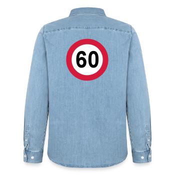 60.Geburtstag , 60 Jahre , Verkehrsschild (25) - Männer Jeanshemd Organic von Stanley/Stella - verwaschenes Hellblau - Hinten - AI Model Male 185 light (185cm)