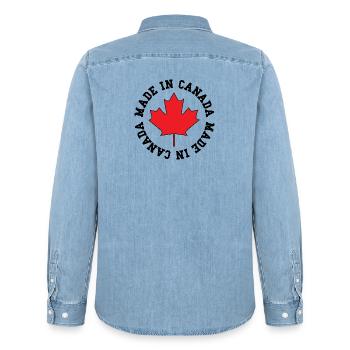 Made in Canada – Maple Leaf Statement - Men’s Organic Denim Shirt by Stanley/Stella - light wash - Back - AI Model Male 185 light (185cm)