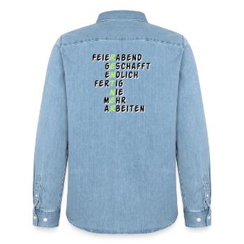 Rente Rentner Rentnerin Feierabend geschafft(25) - Männer Jeanshemd Organic von Stanley/Stella - verwaschenes Hellblau - Hinten - AI Model Male 185 light (185cm)