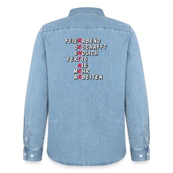 Rente Rentner Rentnerin Feierabend geschafft(25) - Männer Jeanshemd Organic von Stanley/Stella - verwaschenes Hellblau - Hinten - AI Model Male 185 light (185cm)