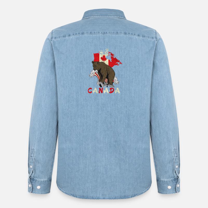 Conception d'ours du Canada avec carte et drapeau - Chemise en denim homme bio Stanley/Stella - bleu clair délavé