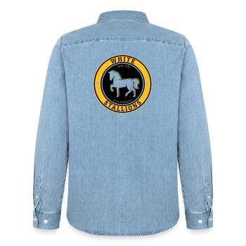 Weiße Hengste - Männer Jeanshemd Organic von Stanley/Stella - verwaschenes Hellblau - Hinten - AI Model Male 185 light (185cm)