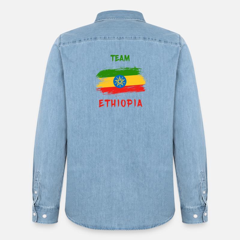 Team Ethiopia design / idea regalo - Camicia in denim uomo bio di Stanley/Stella - azzurro chiaro slavato