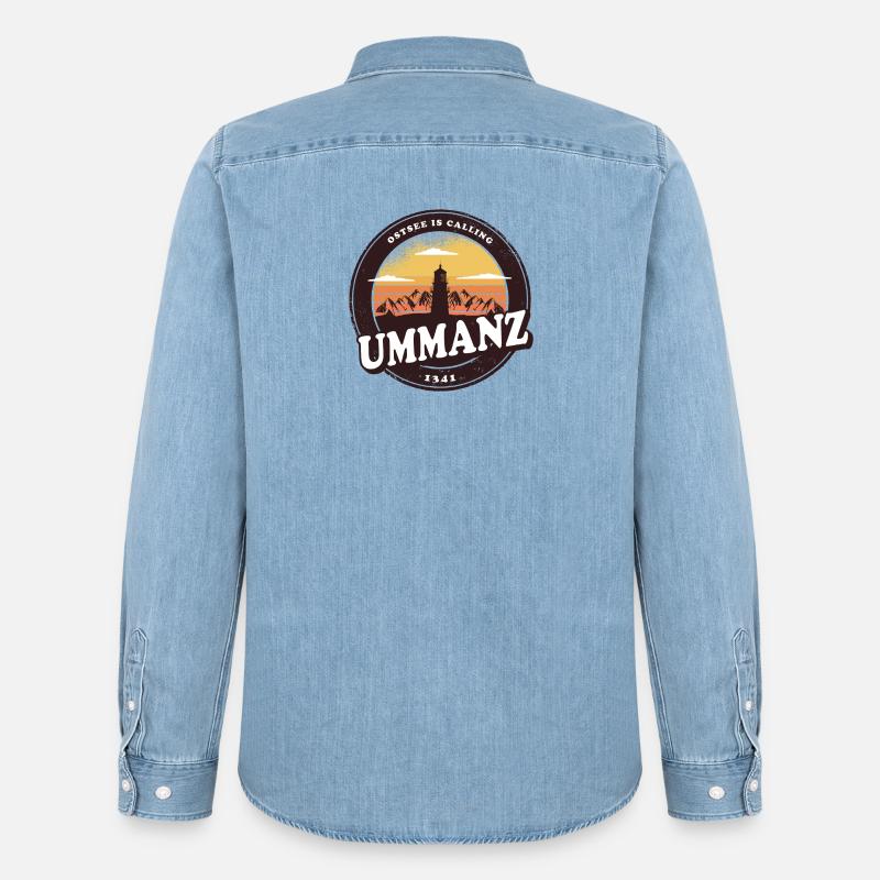 Ummanz Ostsee Leuchtturm Design / Geschenkidee - Männer Jeanshemd Organic von Stanley/Stella - verwaschenes Hellblau