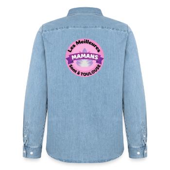 Les meilleures Mamans sont à Toulouse - Chemise en denim homme bio Stanley/Stella - bleu clair délavé - Dos - AI Model Male 185 light (185cm)