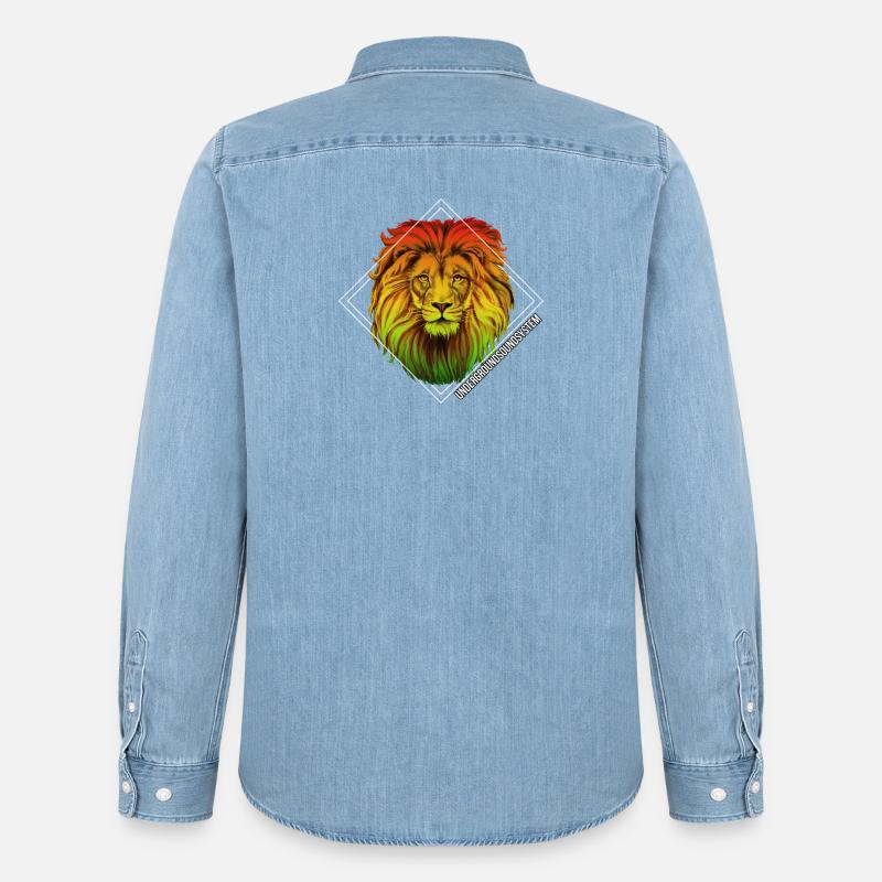 Regenbogenlöwe Diamond Muster - Männer Jeanshemd Organic von Stanley/Stella - verwaschenes Hellblau