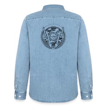 Handwerk Elektro Muster - Männer Jeanshemd Organic von Stanley/Stella - verwaschenes Hellblau - Hinten - AI Model Male 185 light (185cm)