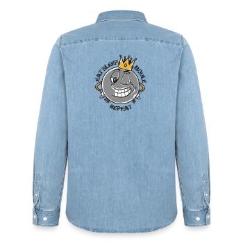 Boules de boules pour bouler et pétanque king boulen - Chemise en denim homme bio Stanley/Stella - bleu clair délavé - Dos - AI Model Male 185 light (185cm)