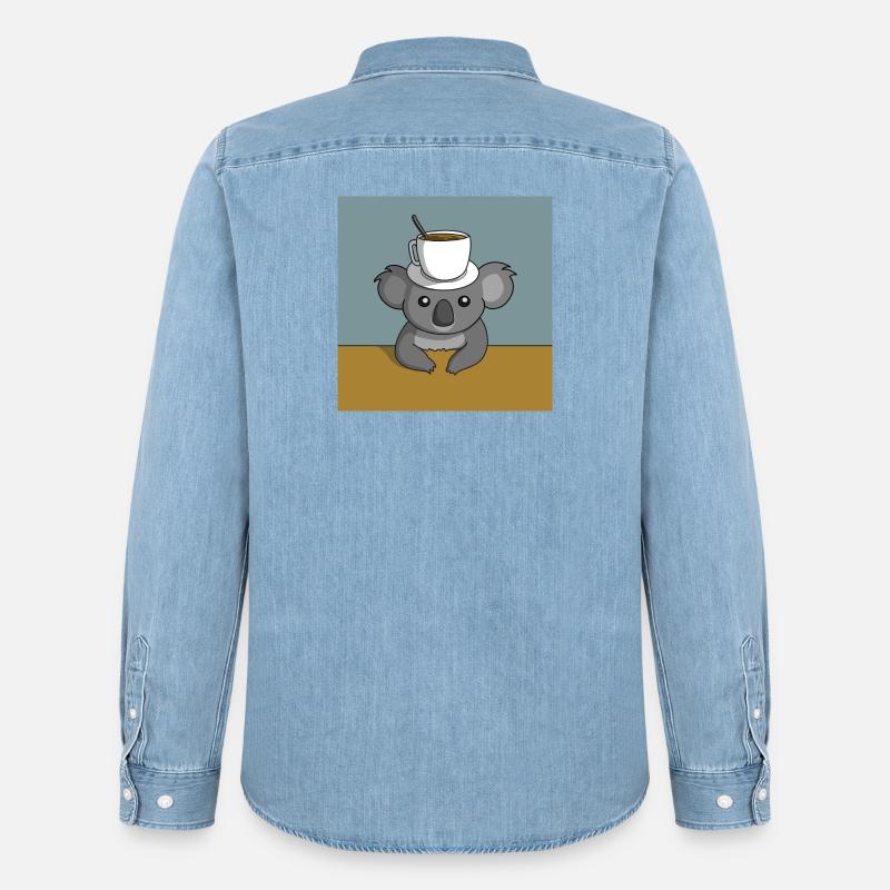 Koala Kaffeepause - Männer Jeanshemd Organic von Stanley/Stella - verwaschenes Hellblau