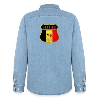 Seraing Belgien Wappen Flaggen Design - Männer Jeanshemd Organic von Stanley/Stella - verwaschenes Hellblau - Hinten - AI Model Male 185 light (185cm)