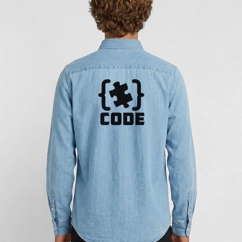 programmer Code puzzle piece solving Men’s Organic Denim Shirt by Stanley/Stella