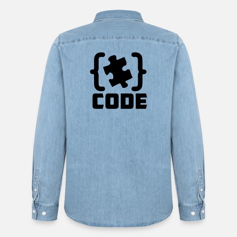 programmer Code puzzle piece solving - Men’s Organic Denim Shirt by Stanley/Stella - light wash