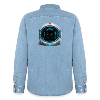 angry space cat Astronaut - Männer Jeanshemd Organic von Stanley/Stella - verwaschenes Hellblau - Hinten - AI Model Male 185 light (185cm)