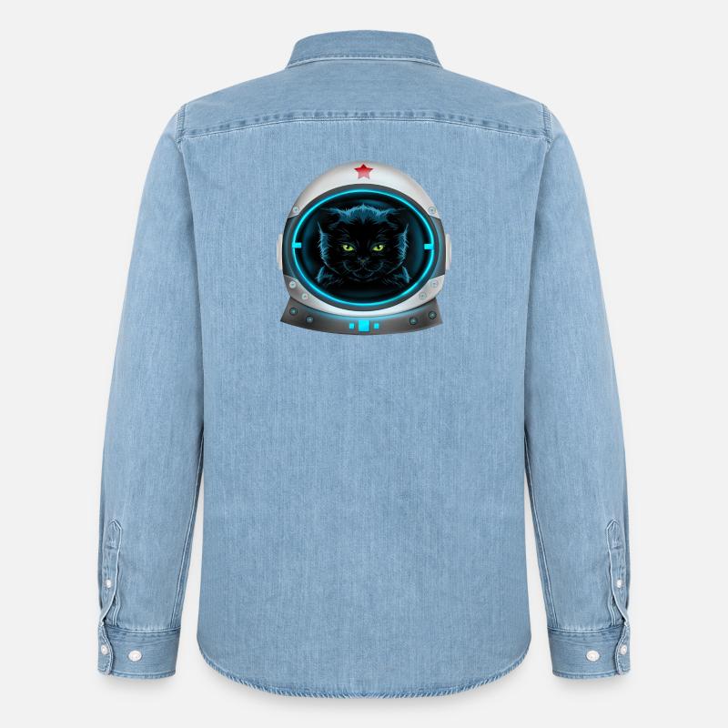 astronaute chat de l’espace en colère - Chemise en denim homme bio Stanley/Stella - bleu clair délavé