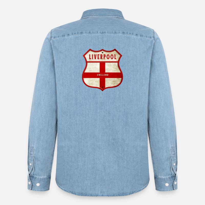 Liverpool Inghilterra Stemma - Camicia in denim uomo bio di Stanley/Stella - azzurro chiaro slavato