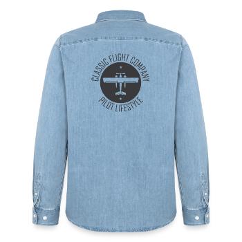 Symbole d’avion Flying Pilot Pilots Classic - Chemise en denim homme bio Stanley/Stella - bleu clair délavé - Dos - AI Model Male 185 light (185cm)