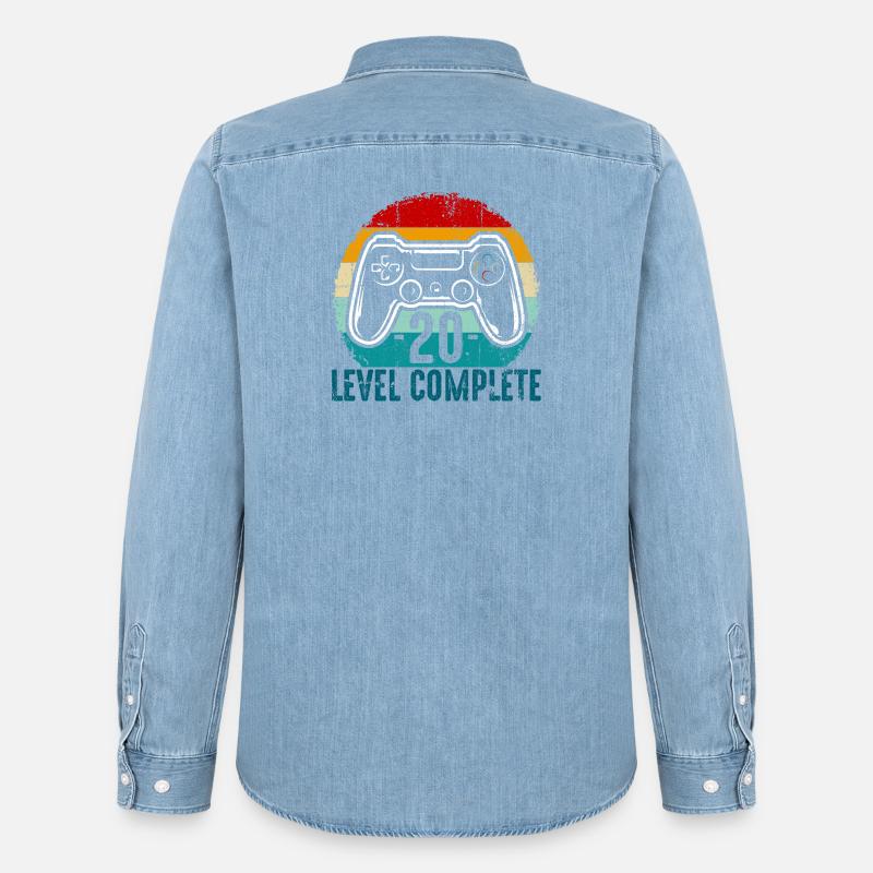 Retro Controller Level Complete - Men’s Organic Denim Shirt by Stanley/Stella - light wash