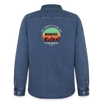 Toliara Madagaskar Strand Design - Männer Jeanshemd Organic von Stanley/Stella - verwaschenes Mittelblau  - Hinten - AI Model Male 185 light (185cm)