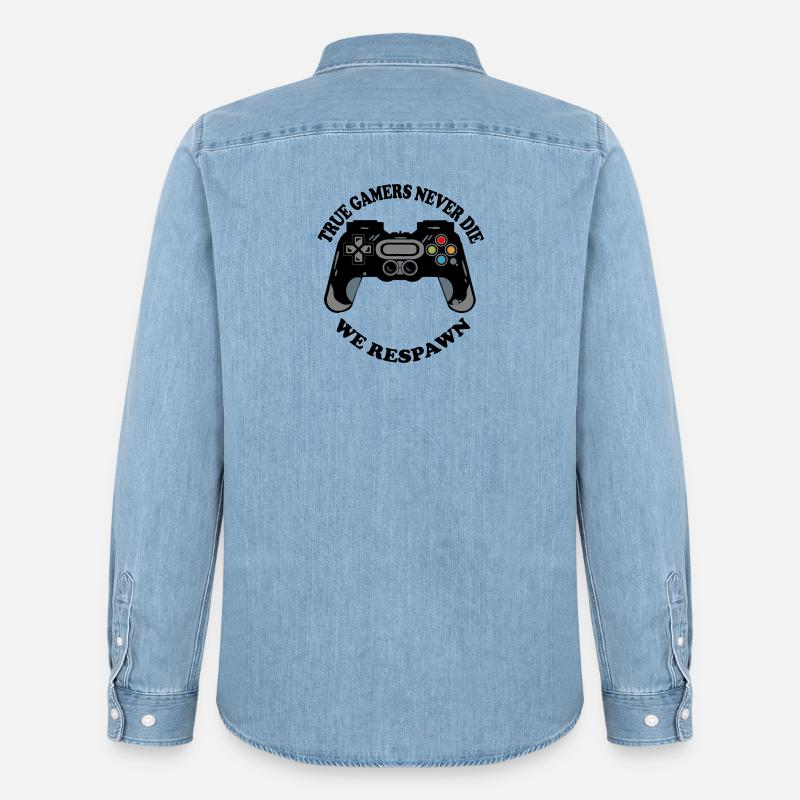 Gaming Krabbe mit Controller-Icons - Männer Jeanshemd Organic von Stanley/Stella - verwaschenes Hellblau