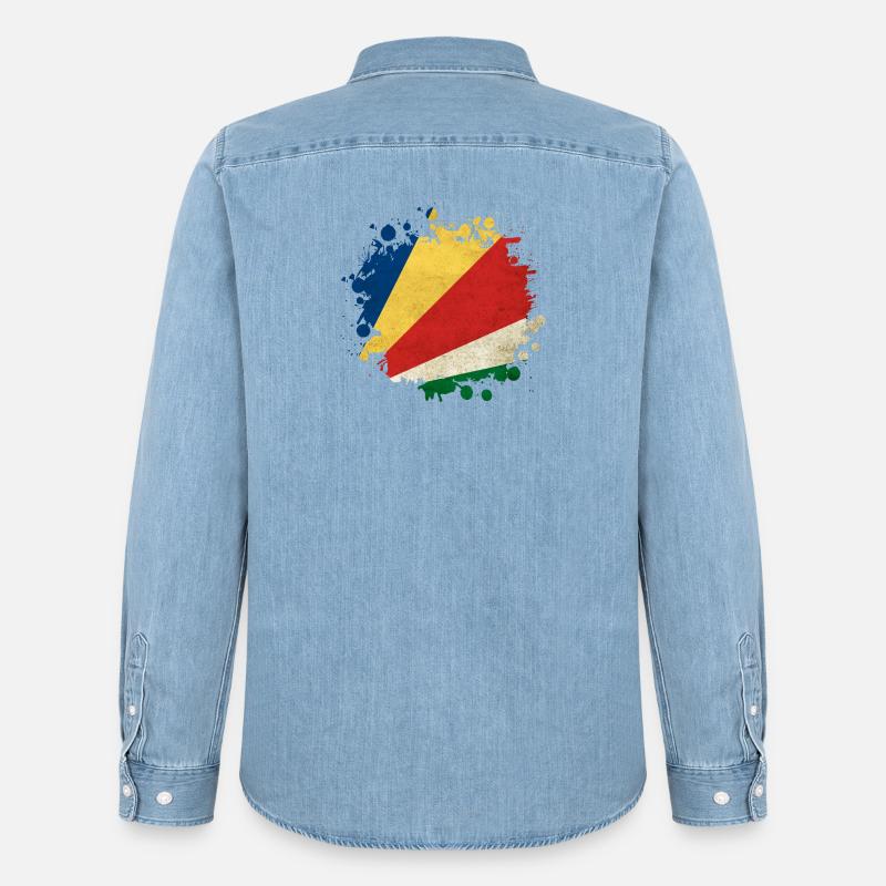 Seychellen Klecks Flaggen Design - Männer Jeanshemd Organic von Stanley/Stella - verwaschenes Hellblau
