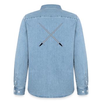 Crossed swords. - Men’s Organic Denim Shirt by Stanley/Stella - light wash - Back - AI Model Male 185 light (185cm)
