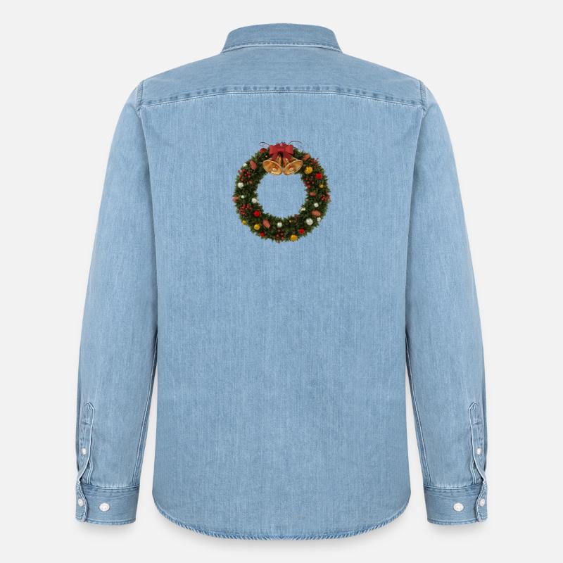 Weihnachtskranz mit Glocken und Schleife - Männer Jeanshemd Organic von Stanley/Stella - verwaschenes Hellblau