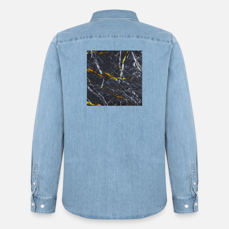 Marmor Schwarz Gold Textur - Männer Jeanshemd Organic von Stanley/Stella - verwaschenes Hellblau