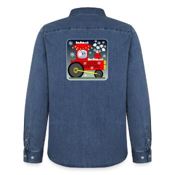 Fußball Lokomotive MAUS - Männer Jeanshemd Organic von Stanley/Stella - verwaschenes Mittelblau  - Hinten - AI Model Male 185 light (185cm)