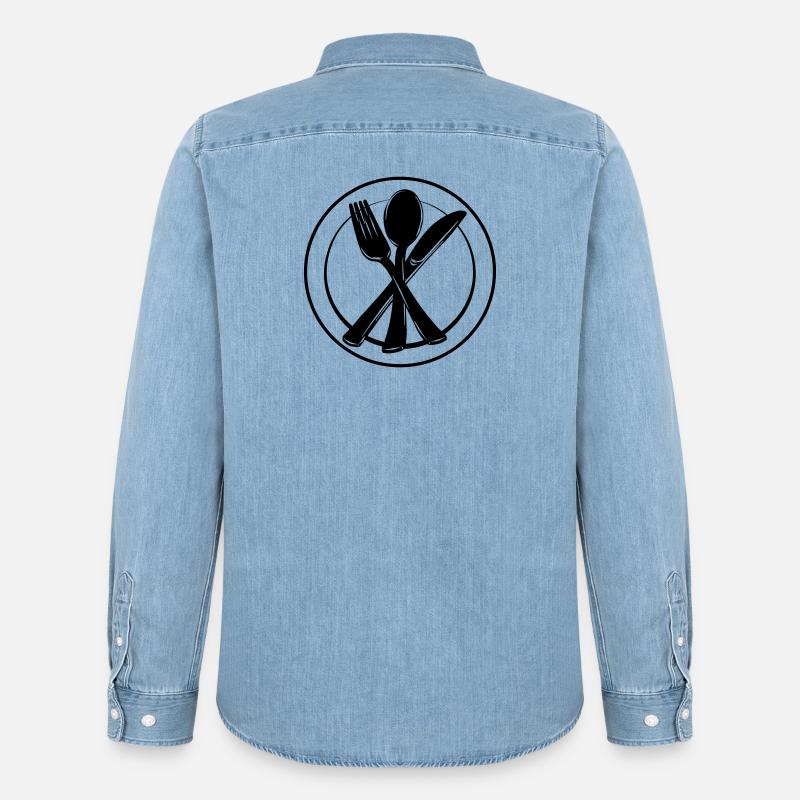 Messer, Gabel und Löffel auf Teller - Männer Jeanshemd Organic von Stanley/Stella - verwaschenes Hellblau